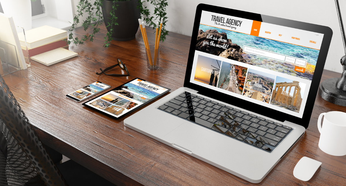 Online Travel Agency Tab on Laptop and smart tablet